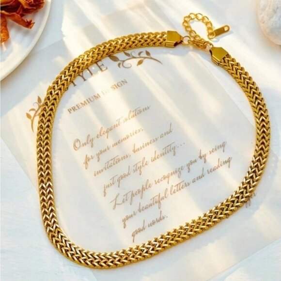 Gold Plated Herringbone Chain Necklace With Adjustable Clasp - Picture 3 of 5